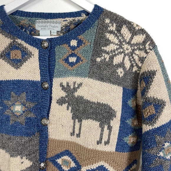 Vintage Wool Winter Themed Button Up Sweater - Picture 4 of 10